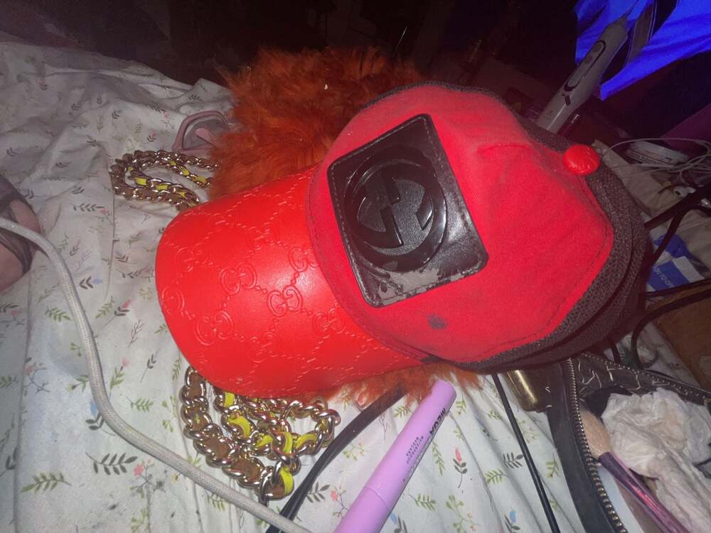 Gucci Red GG Embossed Leather and Mesh Baseball Cap